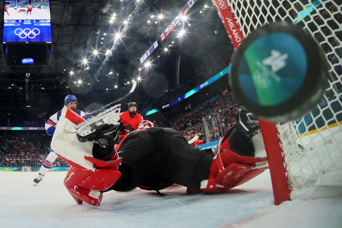 Hannah Bilka, left, scores the second goal for the United States during the 5-0 win over Canada.