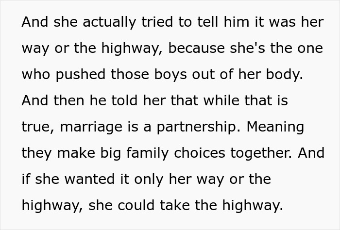 Text excerpt about woman going berserk on brother for meddling with her parenting and family choices conflict.