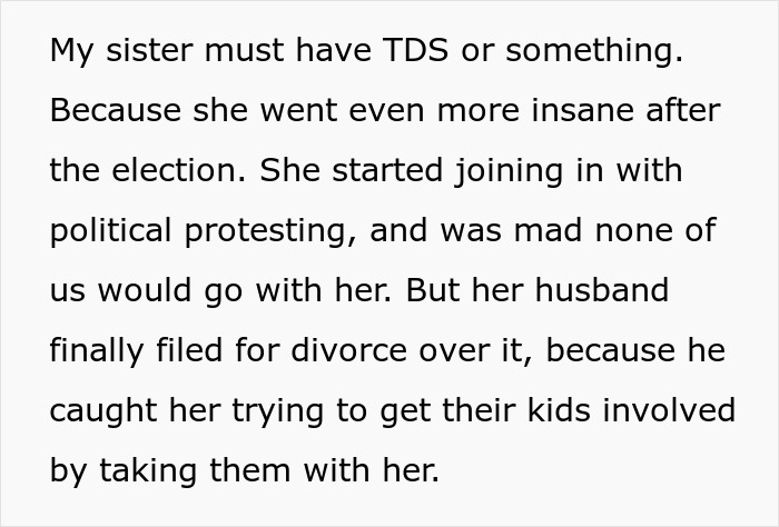 Text discussing a woman going berserk at her brother for meddling with her parenting after her kids called him for help.