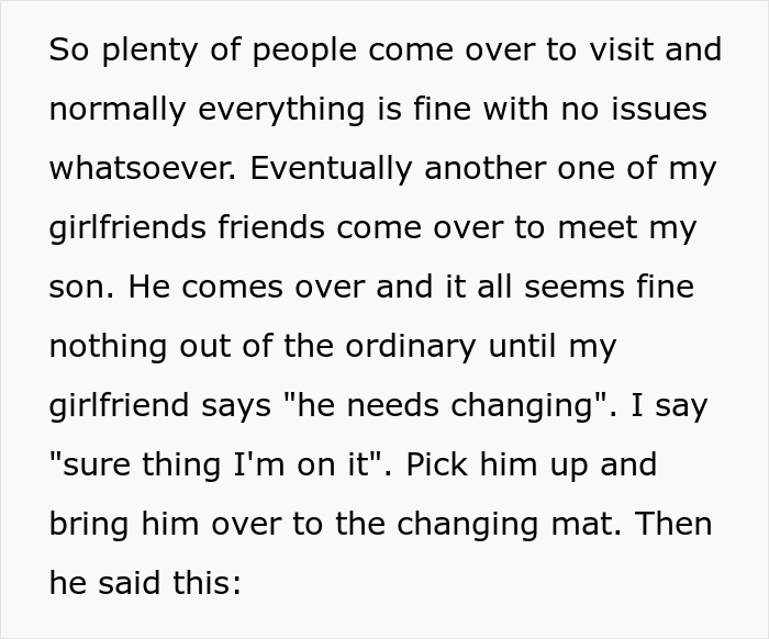 Excerpt of text describing a mom laughing off a creepy comment while a dad protects his baby, referencing autism. Excerpt of text describing a mom laughing off a creepy comment while a dad protects his baby, referencing autism.