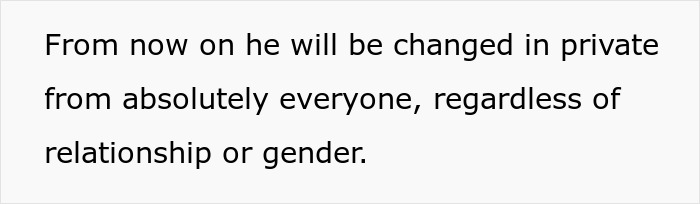 Text on a white background stating a policy about changing someone in private regardless of relationship or gender. Text on a white background stating a policy about changing someone in private regardless of relationship or gender.