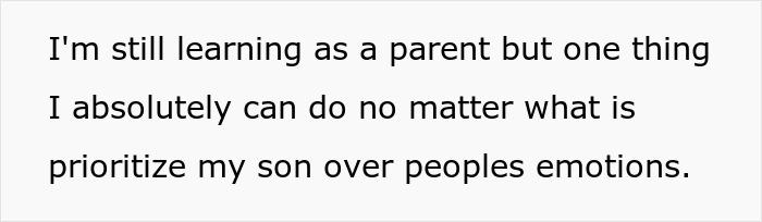 Text graphic with parenting advice about prioritizing son over others' emotions, related to autism awareness and family reactions. Text graphic with parenting advice about prioritizing son over others' emotions, related to autism awareness and family reactions.