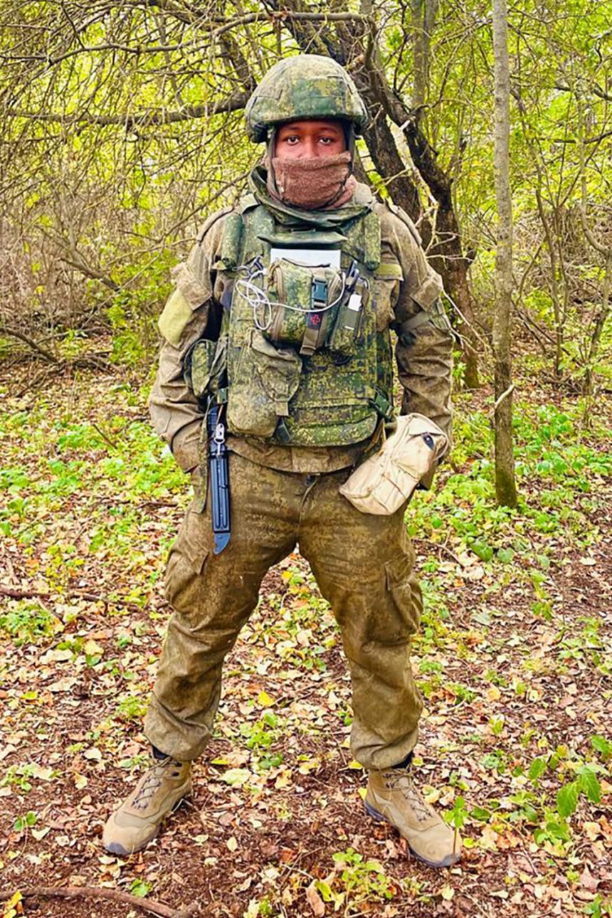 Charles Njoki is pictured in Russian military uniform in Ukraine.