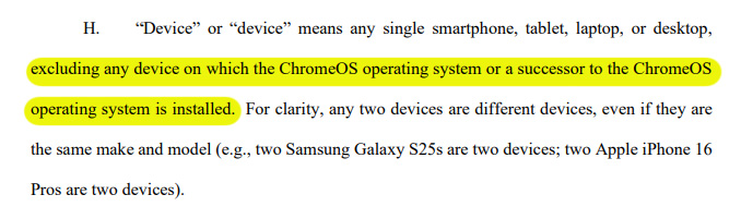 From the final judgment in US v. Google. The US v. Google remedies apparently don’t apply to Aluminium devices, even though Aluminium is largely Android.