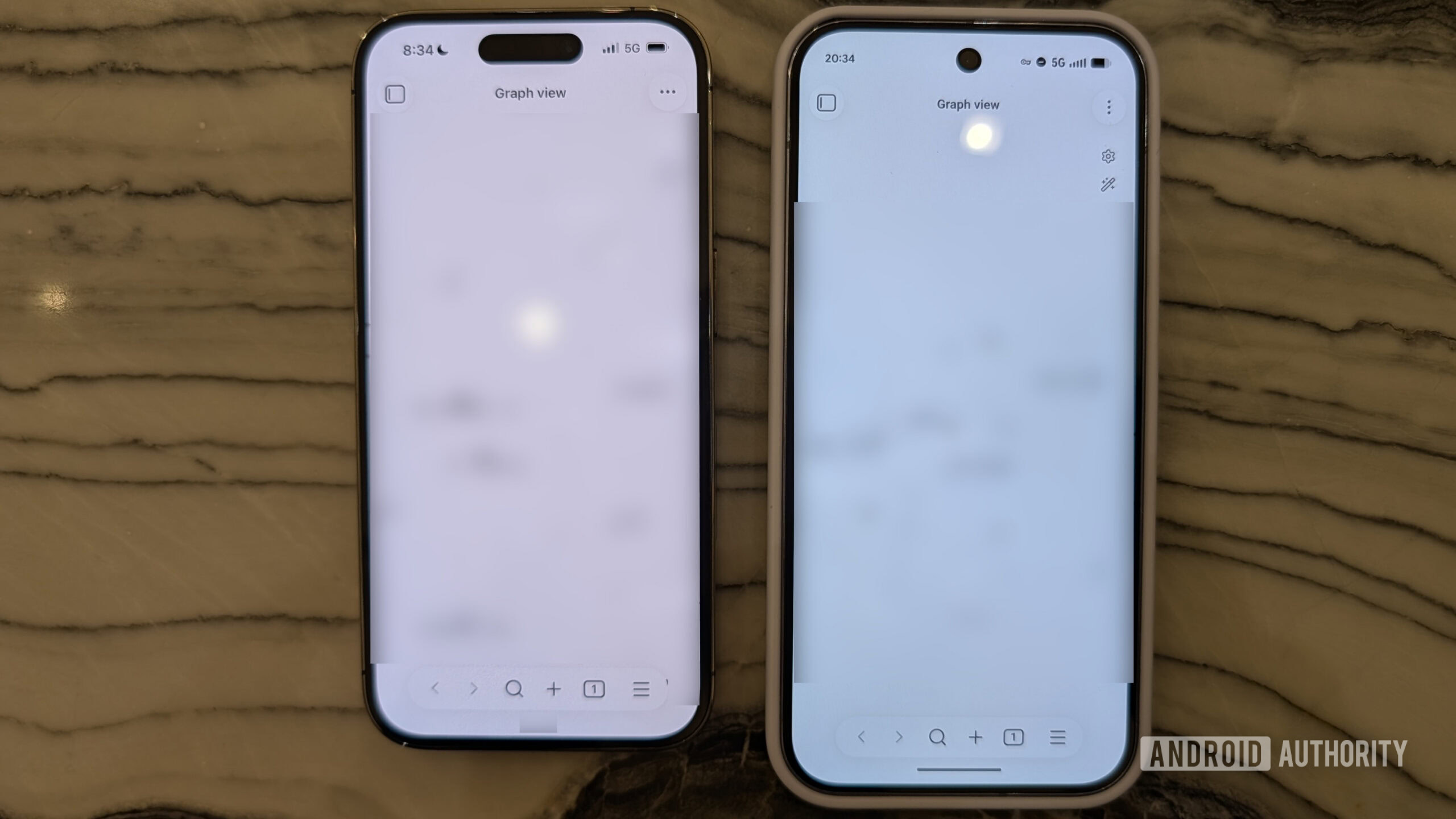 Obsidian UI on Pixel and iPhone Apple iPhone and Google Pixel 10 Pro comparing Obsidian UI on both devices
