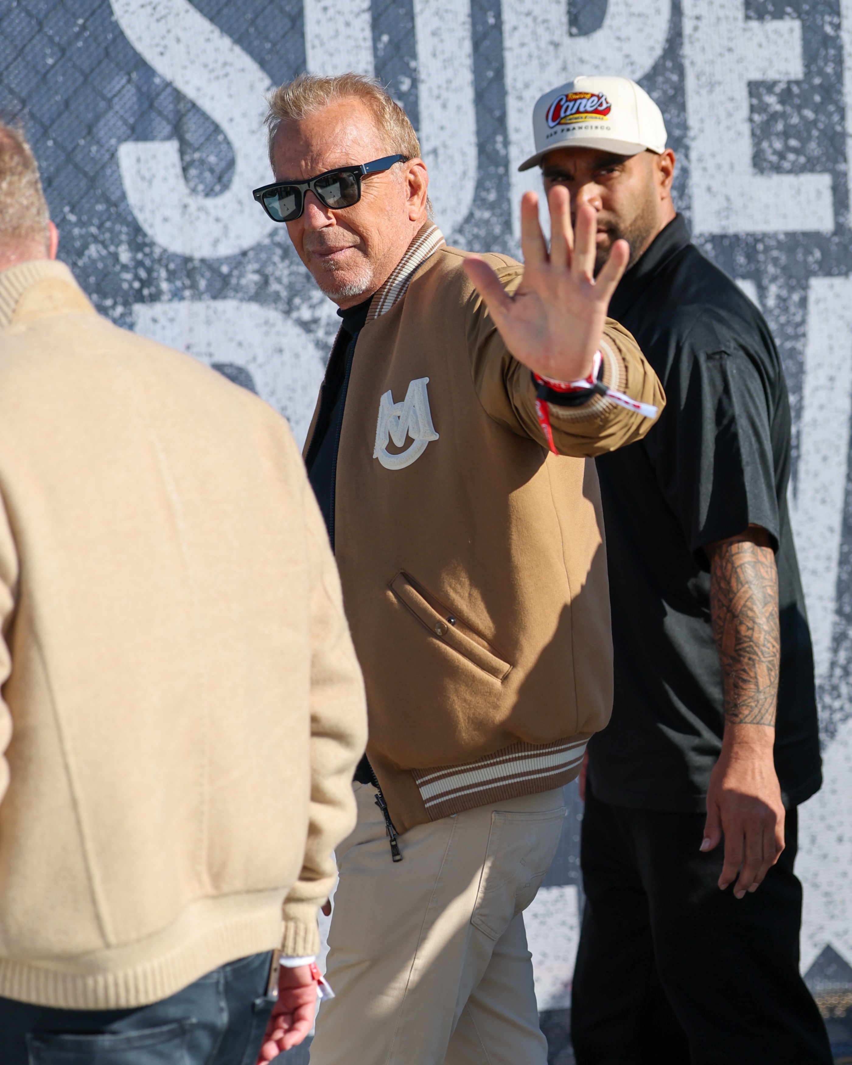 Kevin Costner arrives for Super Bowl 60 at Levi's Stadium