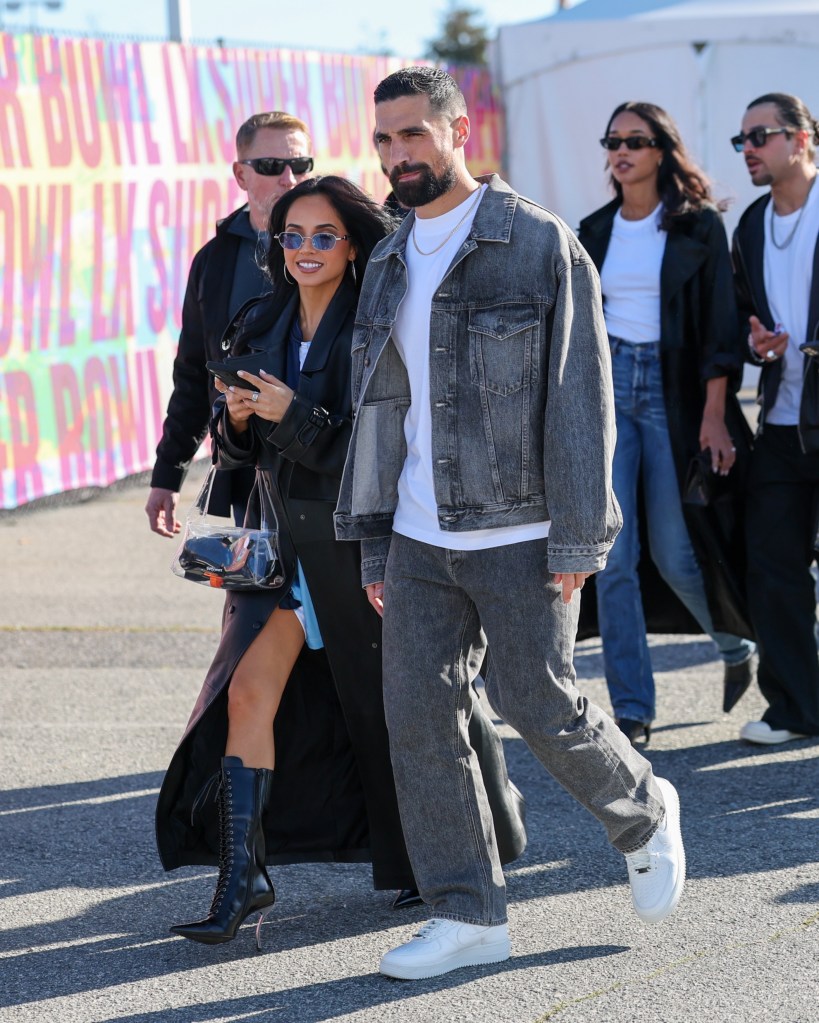 Becky G and ebastian Lletget arrives for the Super Bowl at Levi's Stadium in San Francisco.
