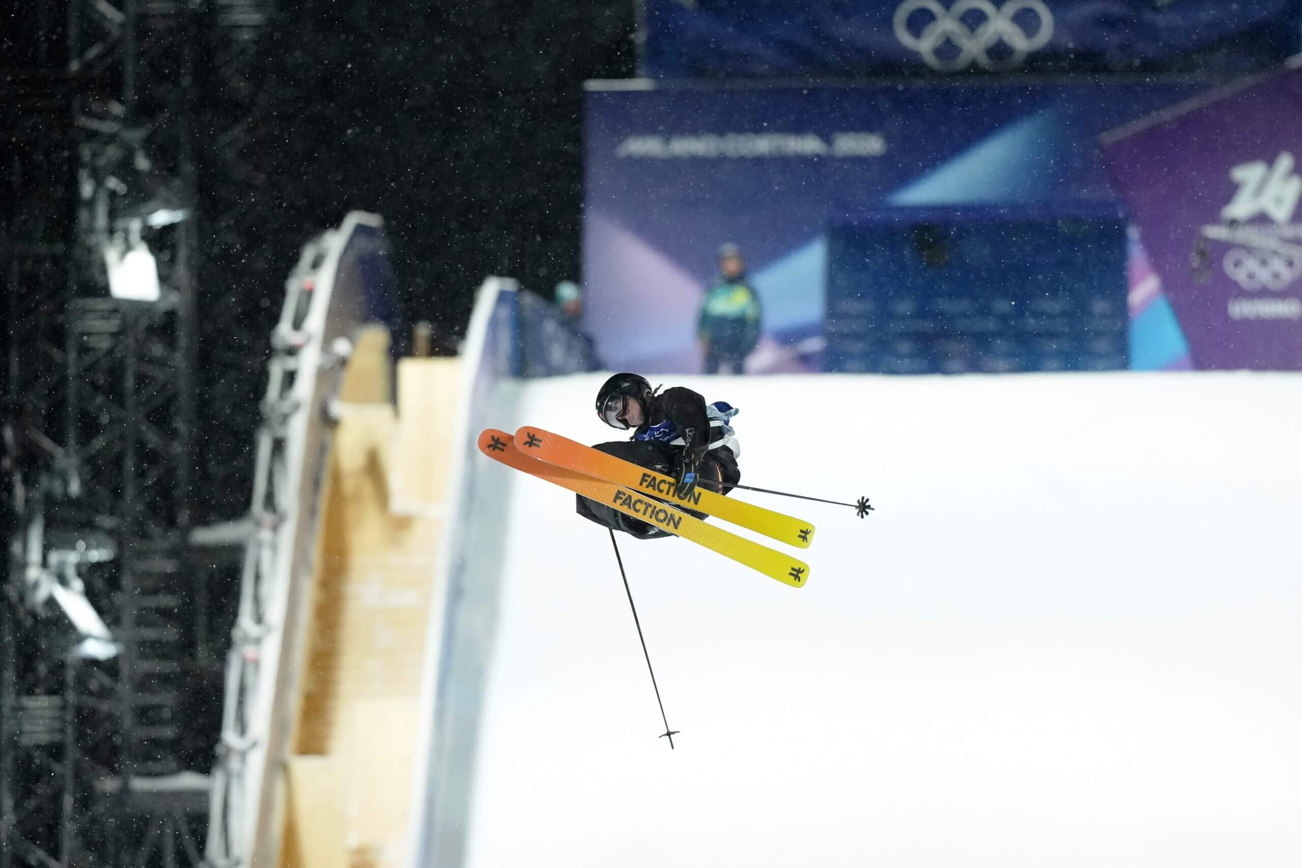 Tormod Frostad of Norway skis in the men's big air final.
