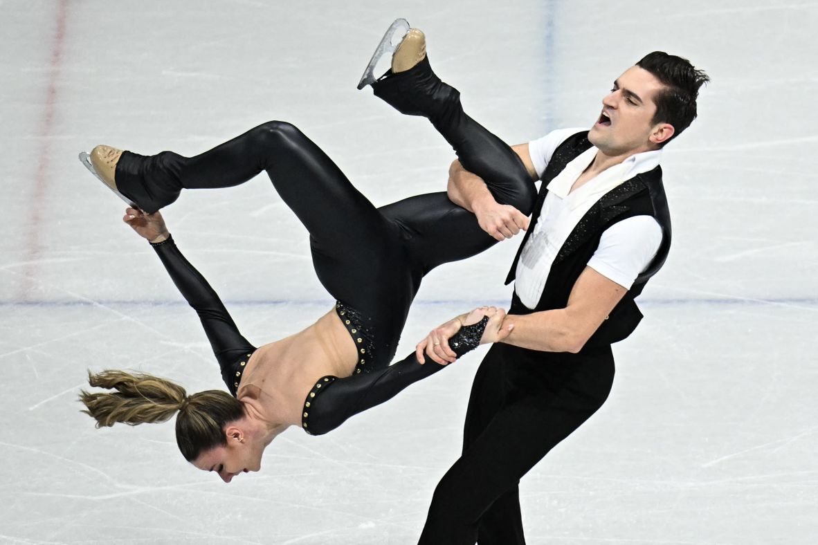 Canadian ice dancers Marie-Jade Lauriault and Romain Le Gac compete on February 9.