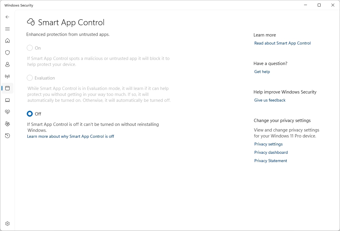 Smart App Control feature