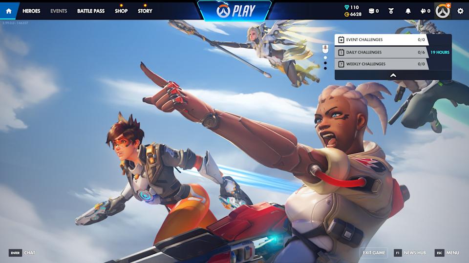 Overwatch's home screen with a redesigned user interface