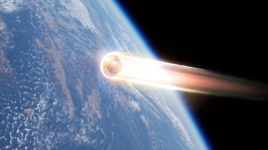 Rendering of Orion re-entering Earth's atmosphere