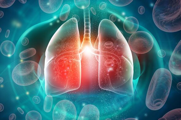 Respiratory system set against a modern medical background,