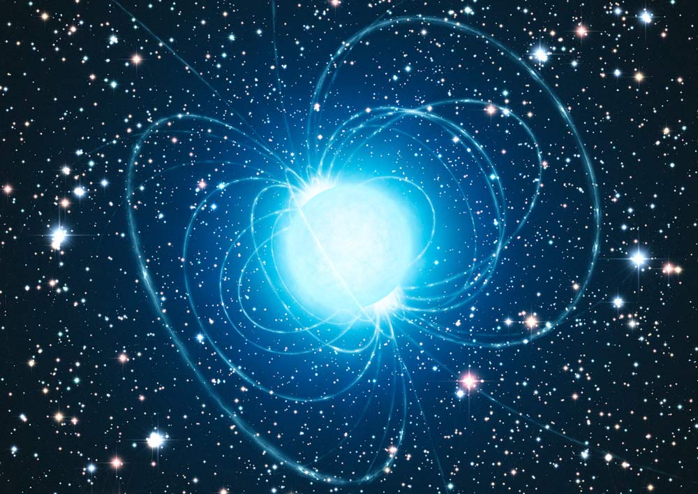 This artist&rsquo;s impression shows the magnetar in the very rich and young star cluster Westerlund 1. This remarkable cluster contains hundreds of very massive stars, some shining with a brilliance of almost one million suns. <a href=http://www.space.com/scienceastronomy/massive-mega-star-challenges-black-hole-theory-100818.html>Full story</a>.