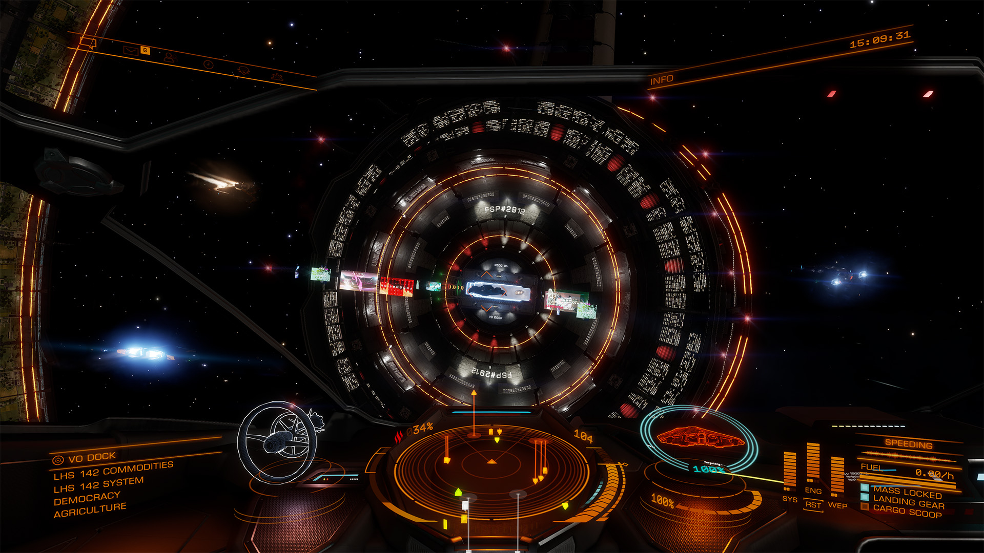 Screenshots from the video game Elite Dangerous, showing spaceships around planets.