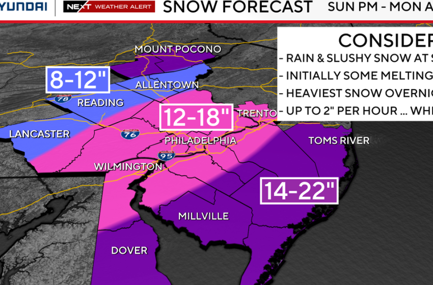  Blizzard, winter storm warnings in effect, 12-18 inches of snow possible in Philadelphia with more at the shore