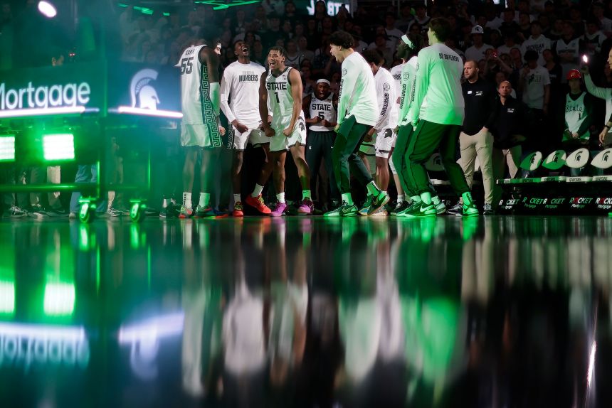 Fears is shown during players introduction before a game against the Minnesota Golden Gophers at Breslin Center in January.
