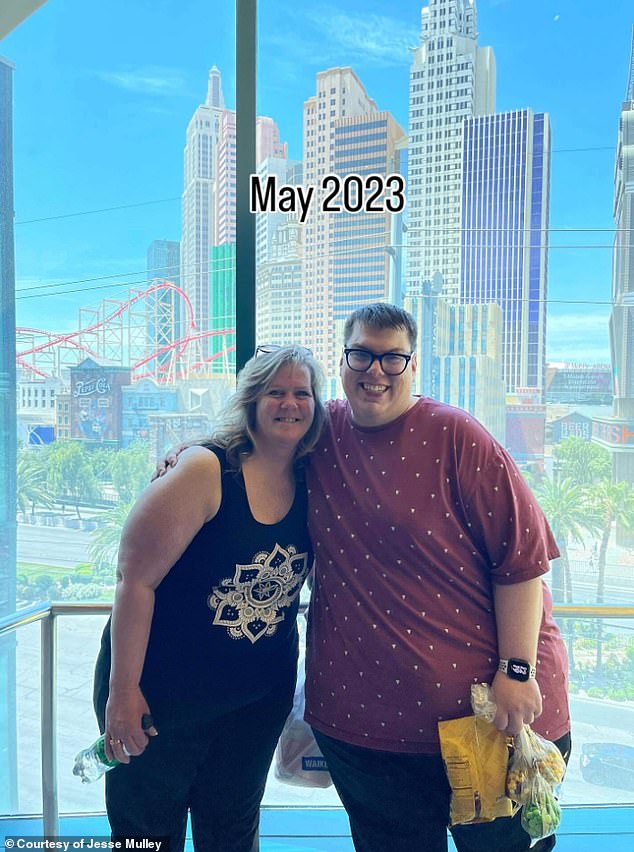 Mulley with his mother after losing 100lb on his weight-loss journey