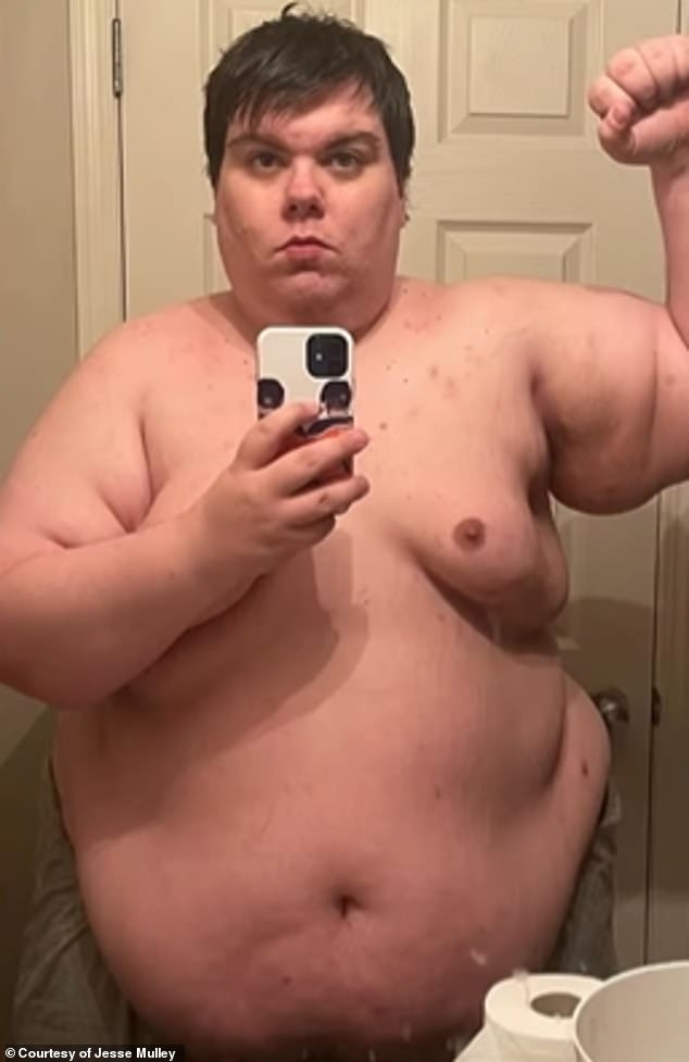 Mulley said he was able to kickstart his weight loss by clinging to a single goal: he just could not quit. Above, at his heaviest