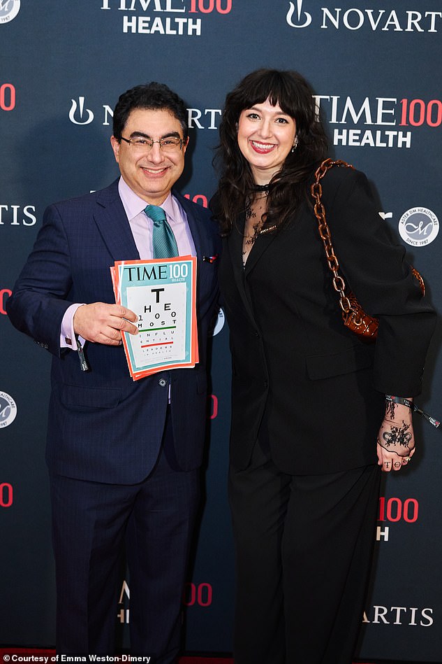 Emma Weston-Dimery, now 37 years old, is shown above with the scientist Dr Emil Lou who developed the experimental treatment that she received