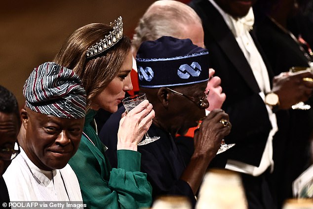 The Princess shared a toast with her neighbours. Those drinking alcohol were served English sparkling wine, and a special non-alcoholic cocktail had also been created for the occasion