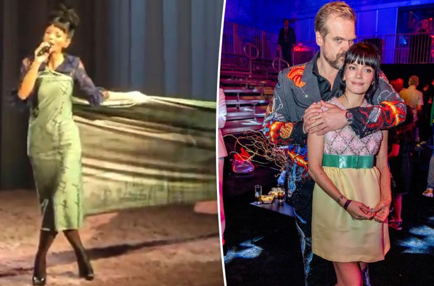  Lily Allen wears receipt dress with David Harbour diss track lyrics on ‘West End Girl’ tour