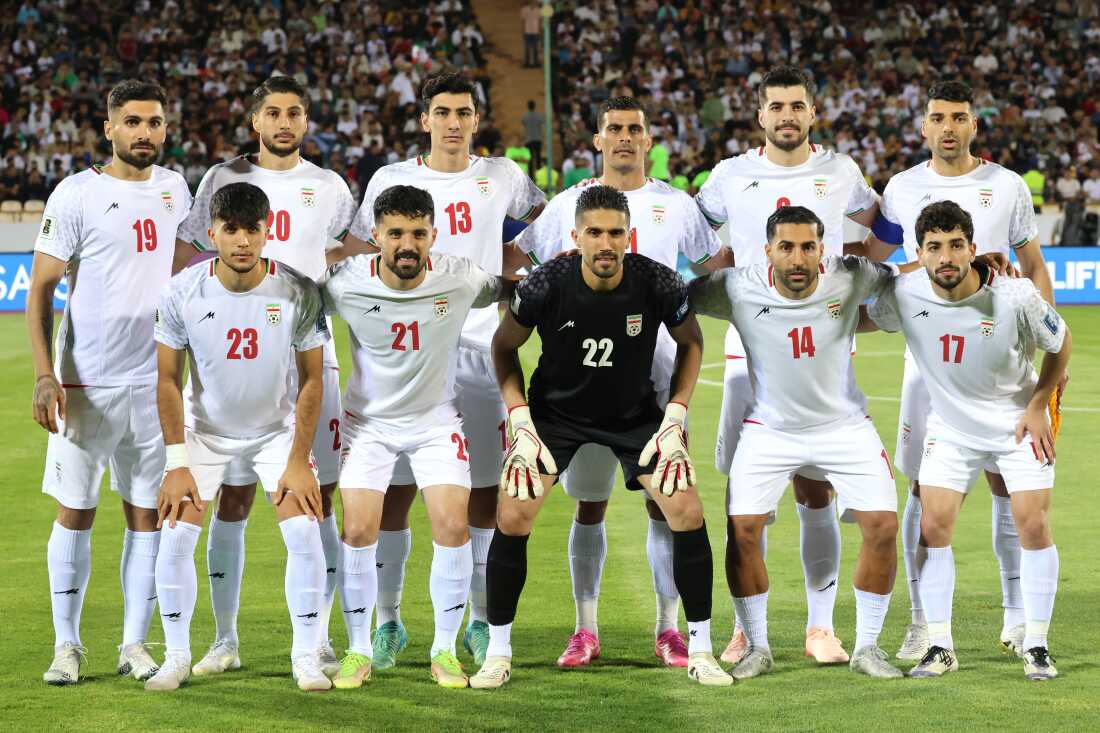 Iran's players pose for a team picture ahead of a FIFA World Cup 2026 qualifying game against North Korea at the Azadi Sports Complex in Tehran on June 10, 2025.