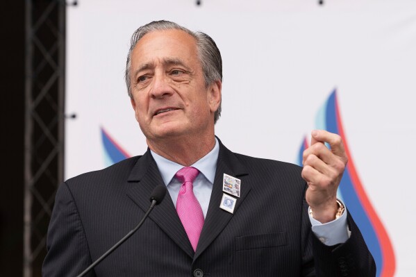 Postmaster General David Steiner speaks at an event marking the 250th anniversary of postal service's founding, July 23, 2025, in Washington. (AP Photo/Cliff Owen, File)