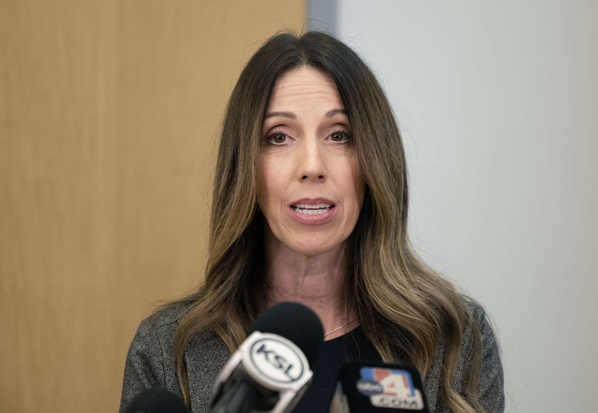 Amanda Jocelyn, nurse practitioner, speaks to reporters about the patients she has seen who have contracted measles at the Multi-Agency State Office Building in Salt Lake City on Thursday.