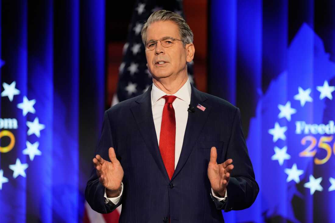 Treasury Secretary Scott Bessent speaks at the USA House during the Annual Meeting of the World Economic Forum in Davos, Switzerland on Jan. 20.