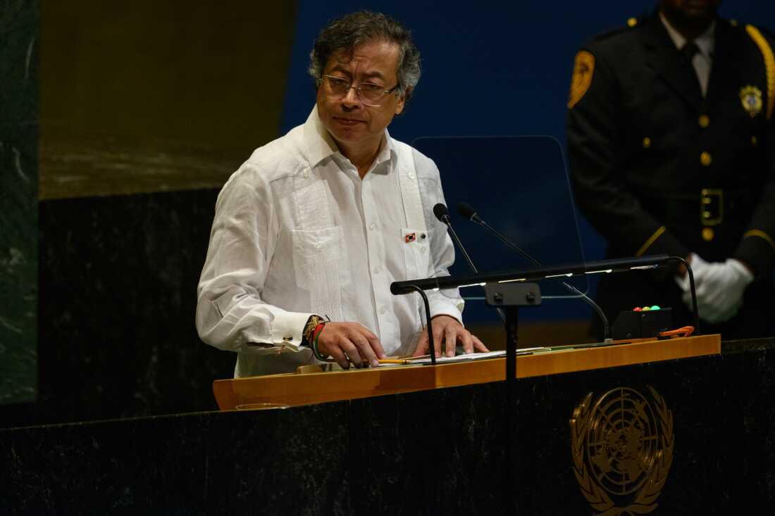 President of Colombia Gustavo Petro speaks during the UN’s General Assembly on Sept. 23, 2025 in New York City.