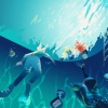 An illustration shows two adult parents swimming in a pool from a low angle. They are surrounded by floating icons from various social media apps, including Instagram, TikTok, Facebook, email, and cloud storage. From the low angle, you can see two children standing at the edge of the pool above the water, reaching down into the pool to try to pull their parents out of the pool and into the real world.