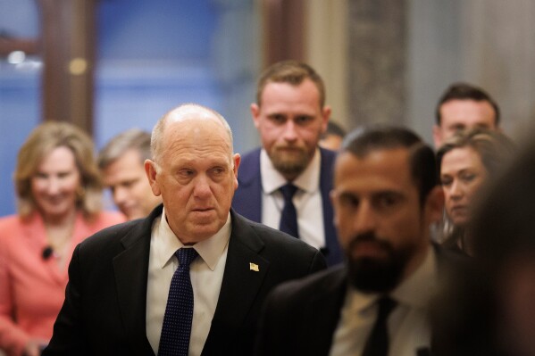 White House border czar Tom Homan enters the U.S. Senate on Capitol Hill on Friday, March 20, 2026, in Washington. (AP Photo/Tom Brenner)
