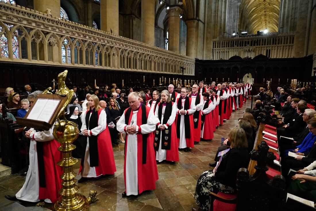 The Primates of the Anglican Communion arrive ahead of the Enthronement Ceremony installing Dame Sarah Mullally as the 106th Archbishop of Canterbury, at Canterbury Cathedral, England, Wednesday March 25, 2026.