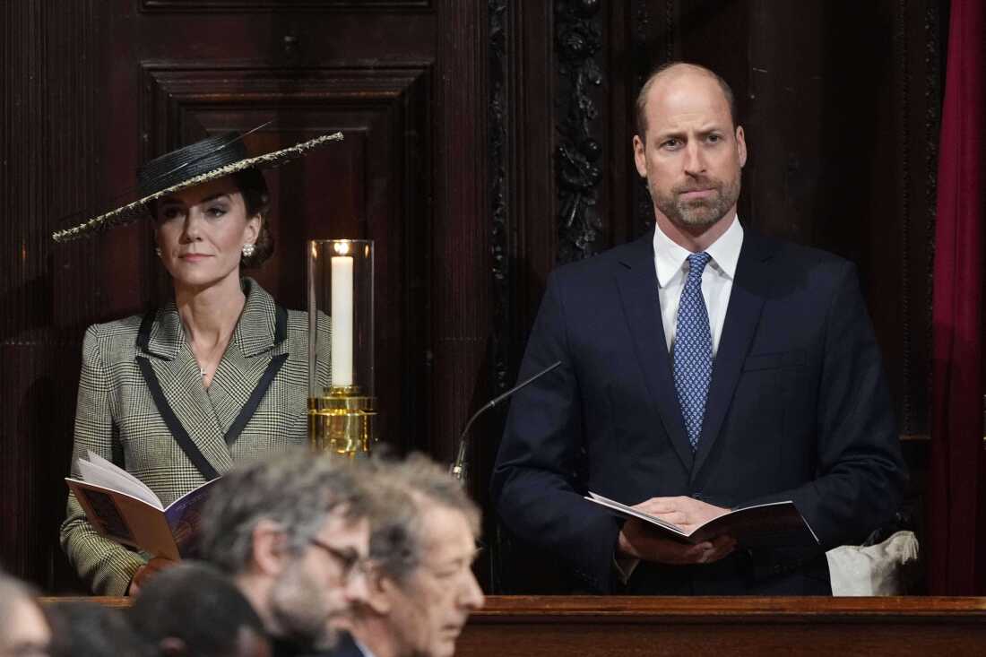Britain's Princess Kate and Prince William during the Enthronement Ceremony installing Dame Sarah Mullally as the 106th Archbishop of Canterbury, at Canterbury Cathedral, England, Wednesday March 25, 2026.