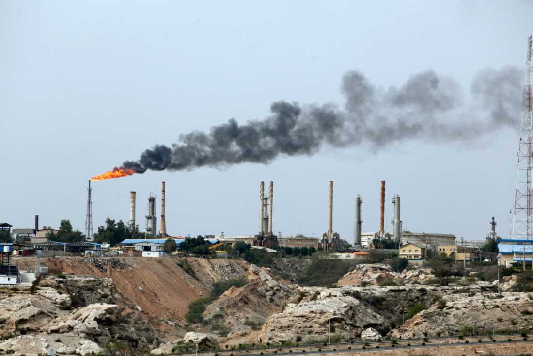 A picture taken on March 12, 2017, shows an oil facility in the Khark Island, on the shore of the Gulf.