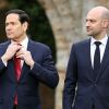 Secretary of State Marco Rubio (left) and French Foreign Minister Jean-Noël Barrot pose for a group photo during a G7 Foreign Ministers' meeting at the Vaux-de-Cernay Abbey in Cernay-la-Ville, outside Paris, on Friday.