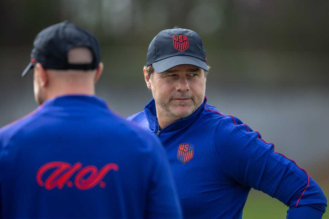 U.S. head soccer coach Mauricio Pochettino watches his team practice Friday at the Atlanta United training facility in Marietta, Ga. Pochettino will choose his World Cup roster in May. "It's going to be tough to pick the right players for the final roster. It is a big, big job. I am suffering two months in advance," he said.