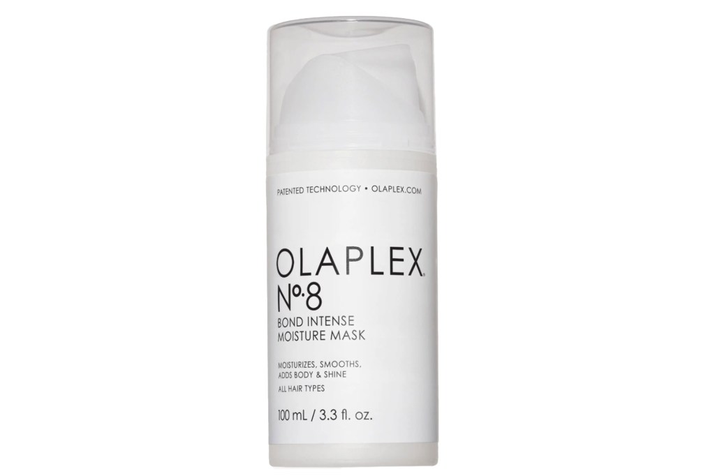 White bottle of Olaplex No. 8 Bond Intense Moisture Mask.