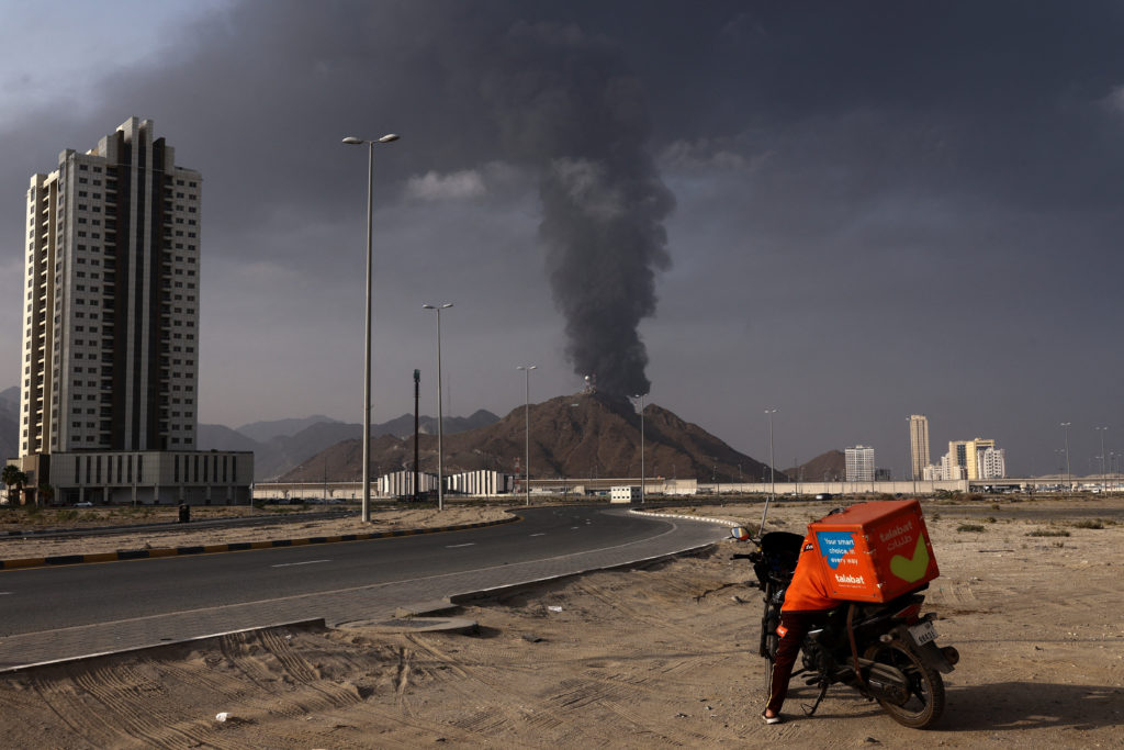 Smoke rises in the Fujairah oil industry zone amid the U.S.-Israel conflict with Iran