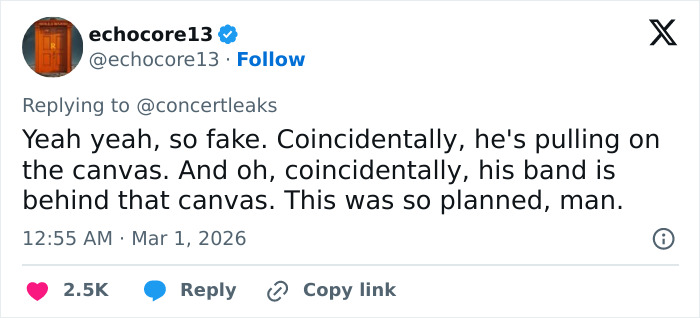 Tweet discussing a staged moment during a chaotic Brit Awards performance where a singer was pushed off stage.