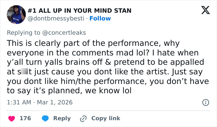 Tweet discussing a controversial moment during a singer's performance at the Brit Awards viral video.