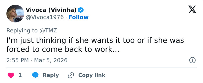 Twitter reply from user Vivoca questioning if Savannah Guthrie was forced to return to work amid toxic drama on Today Show. Twitter reply from user Vivoca questioning if Savannah Guthrie was forced to return to work amid toxic drama on Today Show.