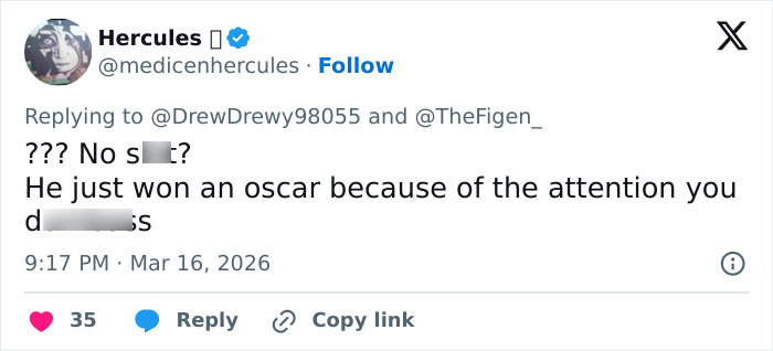 Tweet criticizing Michael B. Jordan, suggesting he's doing it for attention after winning an Oscar, raising eyebrows online.