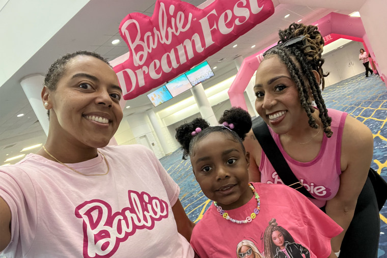 Image: Alexandria Dougan with her niece TK and TK TK at the Barbie Dream Fest in Fort Lauderdale, Fla.