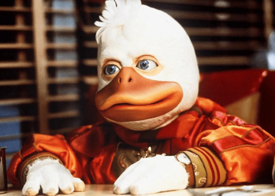 Lea Thompson and Ed Gale in ‘Howard the Duck’. -