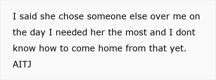 Text post stating a husband feels abandoned after wife misses his surgery to support coworker amid divorce, and he decides to leave.