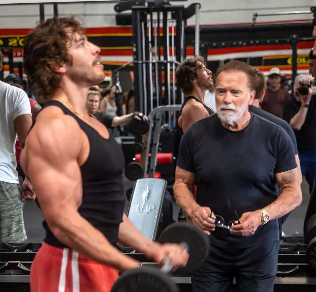 Joseph Baena (left) working out with dad Arnold Schwarzenegger (right).Credit: Joseph Baena/Instagram