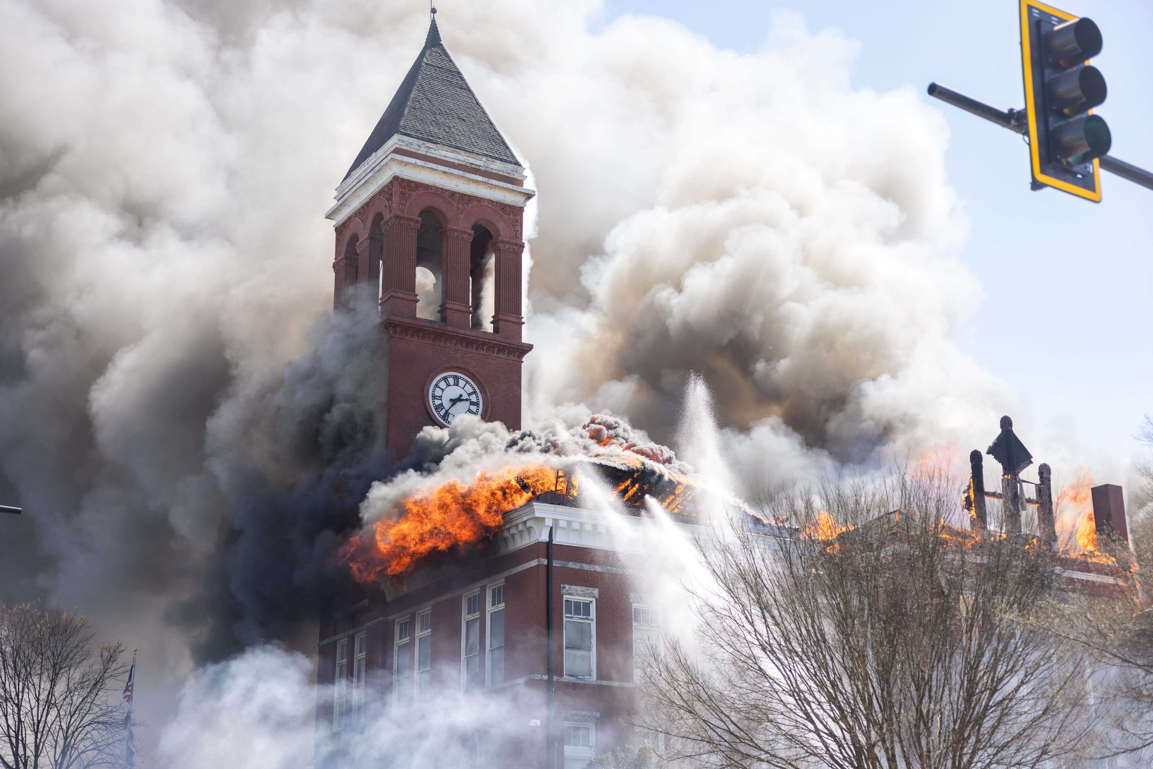 Firefighters combat a blaze at the historic Floyd County Courthouse in downtown Rome on Monday. (Courtesy of Ryan Smith)